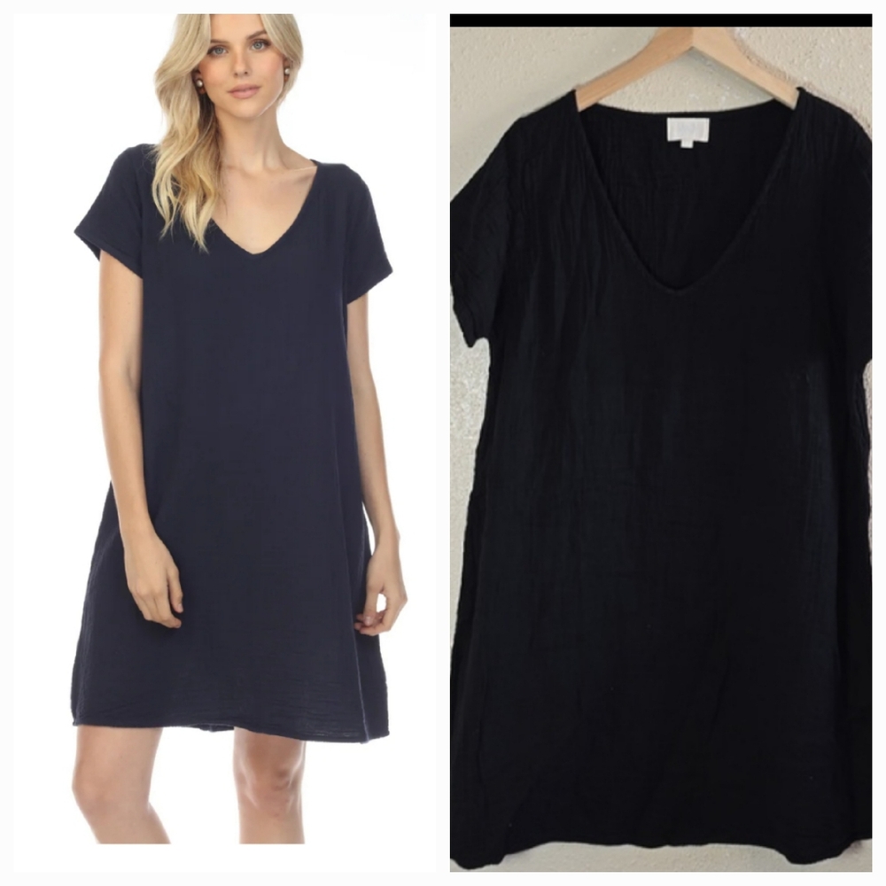 Honest Cotton Black V Neck Midi Dress